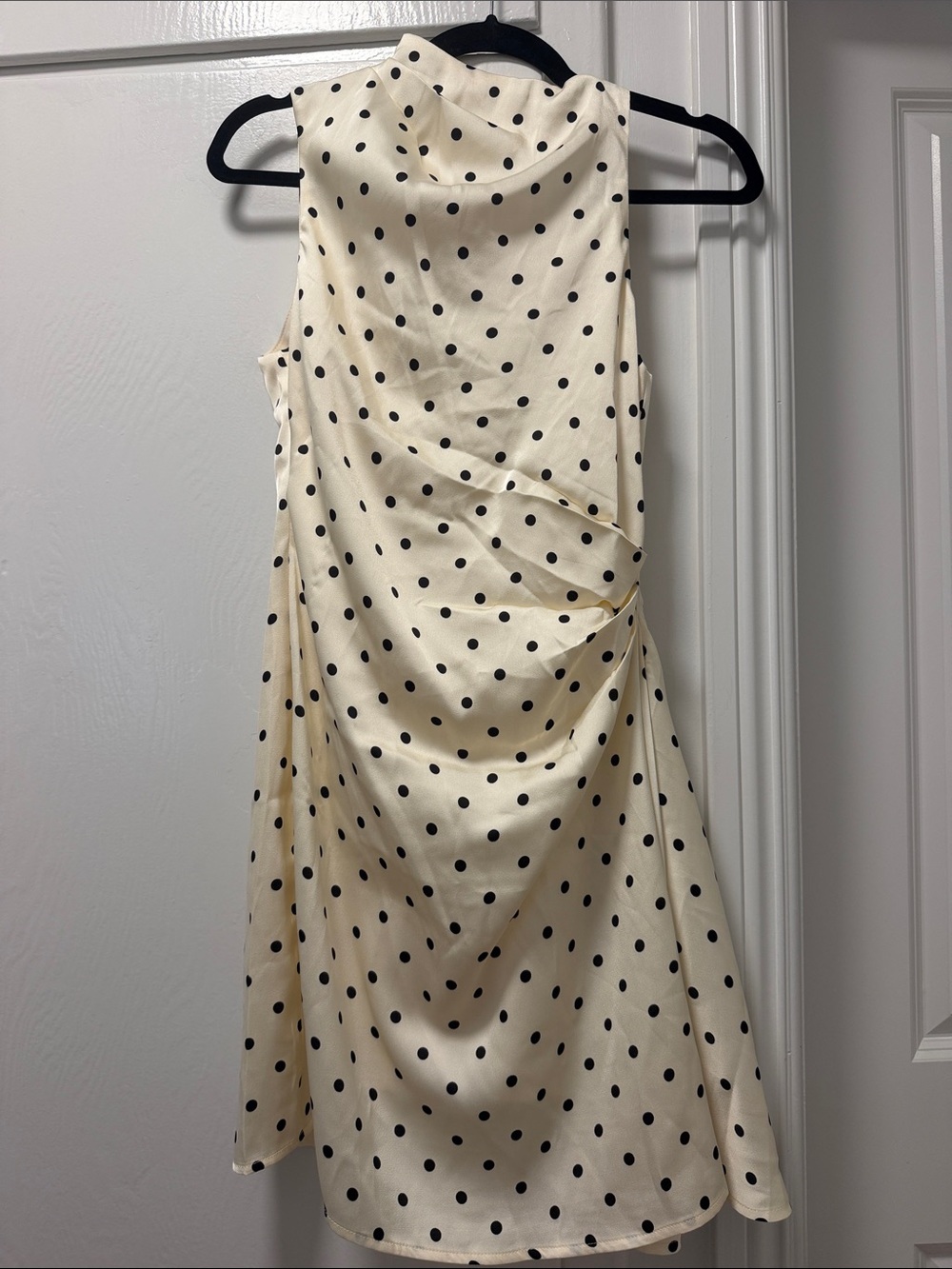 Commense Cream and Black Polka Dot Sleeveless Midi Dress
